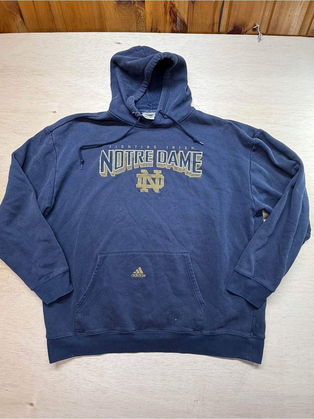 Vintage Adidas Notre Dame Fighting Irish Hoodie Men's XL Navy Blue Flaws Read